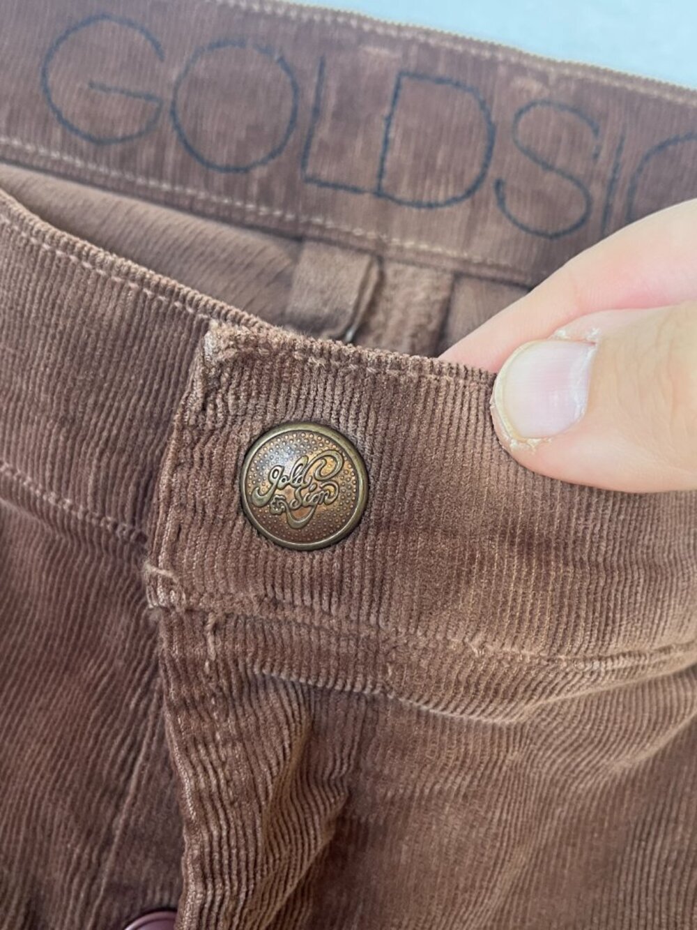 Goldsign Boyfriend Bootcut Corduroy sz 31 Jeans Made in USA Chocolate Collegiate - Picture 8 of 13